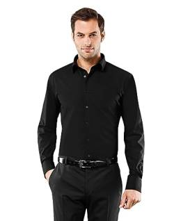 Vincenzo Boretti Herren Hemd bügelfrei 100% Baumwolle Slim-fit Uni-Farben schwarz 37-38 von Vincenzo Boretti