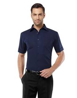 Vincenzo Boretti Herren Hemd kurz-arm bügelfrei 100% Baumwolle Slim-fit Uni-Farben dunkelblau 37-38 von Vincenzo Boretti