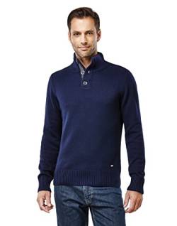 Vincenzo Boretti Herren-Pullover Troyer mit Stehkragen Slim-fit tailliert Strick-Pullover einfarbig Baumwolle-Mix edel elegant warm dick Grob-Strick für Business oder Casual dunkelblau S von Vincenzo Boretti