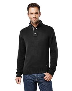 Vincenzo Boretti Herren-Pullover Troyer mit Stehkragen Slim-fit tailliert Strick-Pullover einfarbig Baumwolle-Mix edel elegant warm dick Grob-Strick für Business oder Casual schwarz M von Vincenzo Boretti