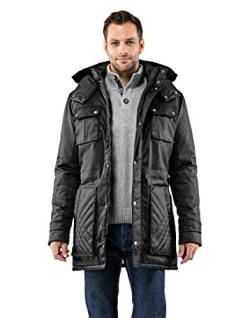 Vincenzo Boretti Herren Winter-Jacke dick warm gefüttert Parka kuschelig sportlich elegant Winter-Mantel slim-fit tailliert lang für Outdoor Business mit Steh-Kragen und Kapuze schwarz L von Vincenzo Boretti