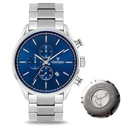 Vincero Luxury Chrono S Herren Armbanduhr - 43mm Chronograph Uhr Stahlband - Japanisches Quarz Uhrwerk (Blau Stahl) von Vincero