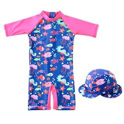Kinder Badebekleidung Baby Mädchen Badeanzug UV Schutz mit Sonnenschutz Mütze Badekappe Langarm Kinderbadeanzug Schwimmkleidung UPF 50+ Einteiliger Reißverschluss von Vine