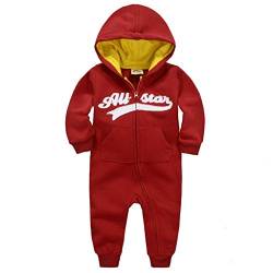 Vine Maedchen Jungen Overalls mit Kapuze Hoodie Jumpsuit Kinder Strampler Spielanzug Langarm-Body Trainingsnazug Reißverschluss,Rot,80 cm (12 -18 Monate) von Vine