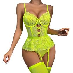 Vinesand Dessous Grosse Grössen Damen, Sex Kleidung Frau Extrem, Dessous Für Männer Spitzen-Bralette Und Höschen-Set, Träger-Spitzen-Dessous, Sexy Dessous Für Frauen (Green, XL) von Vinesand