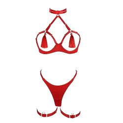 Vinesand Dessous Sexy Set Dessous Mollige Unterwäsche Stahl Ring Mesh Sexy Unterwäsche Set Sexy Kit (Red, S) Lingerie Sexy for Women Erotick Wäsche Reizwäsche Outfit Dessous Damen Sexy von Vinesand