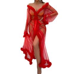 Vinesand Sexy Tüll Robe Lange Dessous Nachthemd Bademantel Nachtwäsche Feder Braut Robe Dessous Mantel Dessous von Vinesand