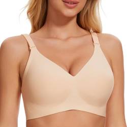 Nahtloser Minimizer BH Damen Ohne Bügel V-Ausschnitt Bralette Damen BHS Atmungsaktiver Und Ultrakomfortabler T Shirt Schlaf BH Mit ZusäTzlicher BH-VerläNgerung(Beige,XXL) von Vinfact