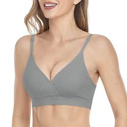 Vinfact BH Damen Ohne Bügel,V-Ausschnitt Bustier Damen Rückenfrei BH Minimizer Push up Bra Women Sport Schlaf Yoga BH für Frauen, Mädchen-XL Grau von Vinfact