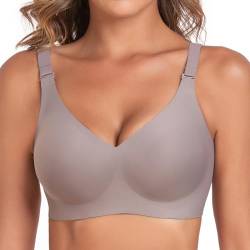 Vinfact Nahtloser Minimizer BH Damen Ohne Bügel V-Ausschnitt Bralette Damen BHS Atmungsaktiver Und Ultrakomfortabler T Shirt Schlaf BH Mit ZusäTzlicher BH-VerläNgerung(Grau,M) von Vinfact