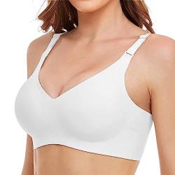 Vinfact Nahtloser Minimizer BH Damen Ohne Bügel V-Ausschnitt Bralette Damen BHS Atmungsaktiver Und Ultrakomfortabler T Shirt Schlaf BH Mit ZusäTzlicher BH-VerläNgerung(Weiß,L) von Vinfact