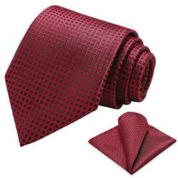 Vinlari Krawatte Rotwein Herren Plaid Krawatte&Taschentuch Set,Elegant Klassisch Krawatten für Herren Formelle Hochzeit Business von Vinlari