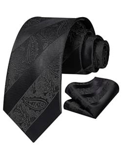 Vinlari Krawatte Schwarz Herren Krawatte & Einstecktuch Set Blumen Paisley Krawatte Taschentuch Elegant Seide Krawatten für Herren Hochzeitsfeier von Vinlari