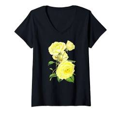 Damen Yellow rose Vintage botanical flower wildflower T-Shirt mit V-Ausschnitt von Vintage 100 Years