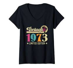 Damen Retro Vintage 1973 Limited Edition 1973 Birthday T-Shirt mit V-Ausschnitt von Vintage Birthday Novelty Topes ..