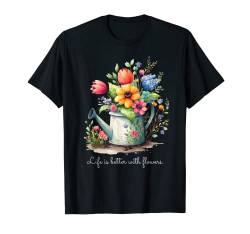 Vintage-Blumen-Blumen-Gartenarbeit mit schönen Blumen T-Shirt von Vintage Botanical Flowers Shirt for Women & Girls