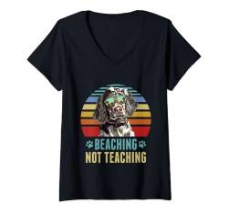 Damen Beaching nicht Unterrichten Funny English Setter Dog Sommer T-Shirt mit V-Ausschnitt von Vintage Retro Sunset Beach Vibe Cool Dog Teachers