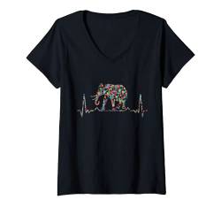 Damen Afrika Herzschlag Safari Geschenk Vintage Elefant T-Shirt mit V-Ausschnitt von Vintage Tier T-Shirts & Geschenkideen