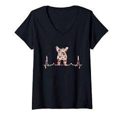 Damen Hund Herzschlag Hundebesitzer Vintage Französische Bulldogge T-Shirt mit V-Ausschnitt von Vintage Tier T-Shirts & Geschenkideen