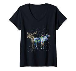 Damen Tiermotiv Tier Geschenk Skandinavien Vintage Elch T-Shirt mit V-Ausschnitt von Vintage Tier T-Shirts & Geschenkideen