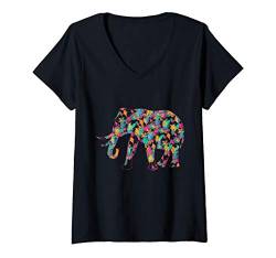 Damen Vintage Elefant T-Shirt mit V-Ausschnitt von Vintage Tier T-Shirts & Geschenkideen