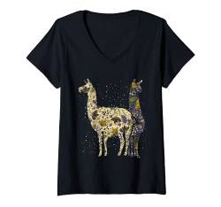 Damen Vintage Lama T-Shirt mit V-Ausschnitt von Vintage Tier T-Shirts & Geschenkideen
