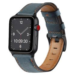 VintageTime Uhrenarmbänder, Retro-Stil, echtes Kalbsleder, passend für Apple Smartwatch, schwarze Schnalle, verschiedene Farben, 38/40/41 mm oder 42/44/45 mm, 42mm, 44mm, 45mm, Leder von Vintage Time Watches