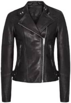 Damen Echt Lammfell Lederjacke Brando Style Echt Schafsleder Slim Fit Moto Kurzmantel Jacke, Schwarz , 52 von Vintagearc