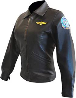 Damen Kelly McGillis Charlie Top Flying Gun Flieger Pilot Biker Bomber Jacke mit Stickerei Patches, Leder, L von Vintagearc