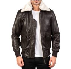 Herren Aviator G-1 Pelzkragen Flight Echtleder Jacke A-2 Abnehmbare Fell Vintage Lederjacke B-3 Schwarz Bomber Stil WW2 Navy Pilotjacke, Braun-weißes Fell, L von Vintagearc