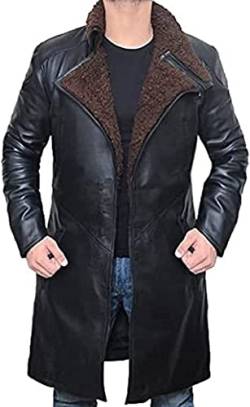 Herren Blade Runner 2049 Ryan Gosling Langer schwarzer Mantel | Offizier K Jacke Trenchcoat, Leather Fur Coat, XXL von Vintagearc