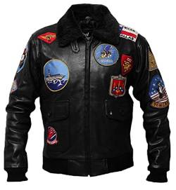 Herren Flugjacke aus echtem Leder mit Pelzkragen, Air Force Aviator Pilot Flying G1 Bomberjacke - USAAF Bomber-Lederjacken, Aviator schwarz, L von Vintagearc