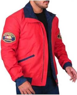 Herren Jacke Letterman David Hasselhoff Baywatch Lifeguard Beach Style Red Bomber Cotton Varsity Jacket, rot, XL von Vintagearc