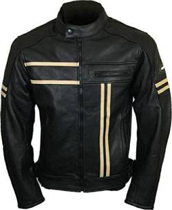 Herren Vintage Brando Lederjacke Gesteppt Motorrad Retro Biker Jacke Distressed Café Racer Jacke Kollektion, Retro Cruiser schwarz Echtleder, M von Vintagearc