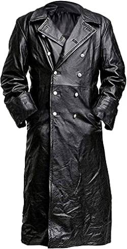 Herren Vintage Classic German Military Officer WW2 Long Leather Trenchcoat Jacket Collection Echtes Leder Militär Offizier Uniform, Schwarzes Echtleder, XXXL von Vintagearc