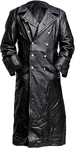 Herren Vintage Classic German Military Officer WW2 Long Leather Trenchcoat Jacket Collection Echtes Leder Militär Offizier Uniform, Schwarzes Echtleder, XXXXL von Vintagearc