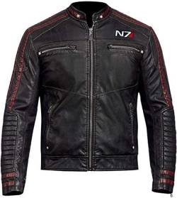 Vintagearc Herren Mass Black Street Fighter Lederjacke | Mass Effect 3 N7 Kostüm Lederjacke, Leder, XXXXL von Vintagearc