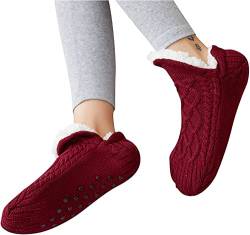 Woven and Velvet Indoor Socks Slippers, Sock Slippers,Bye to Numbness Pain and Swelling Non-Slip House Slipper Socks Slippers (L (US:12-13/EU:43-44), Red Wine) von Vinxan