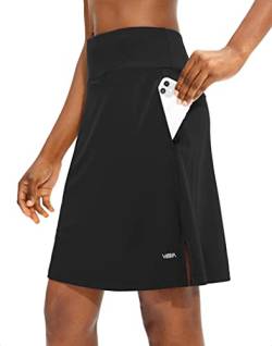 Viodia Damen 50,8 cm knielang Skorts Röcke Athletic Tennis Golf Rock für Frauen Casual Sommer Langer Rock mit 5 Taschen, Damen, schwarz, Large von Viodia