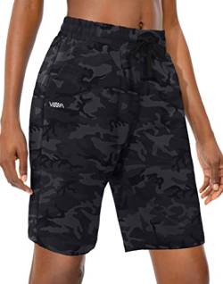 Viodia Damen Bermuda 10 Zoll Lange Shorts mit Taschen Baumwolle Sweat Shorts Jersey Knielang Shorts für Sommer, Schwarz-Camo, Mittel von Viodia
