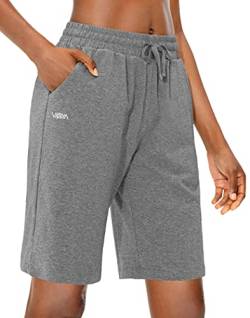 Viodia Damen Bermuda Baumwolle Shorts mit tiefen Taschen Jersey Lounge 22,9 cm lange Shorts für Frauen Walking Athletic Pyjama Shorts, hellgrau, Klein von Viodia