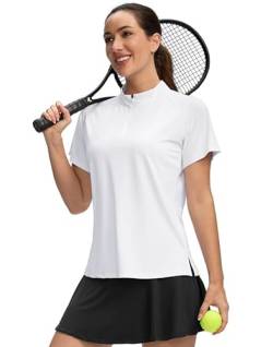 Viodia Damen Golf Shirt Kurzarm Polo mit Reißverschluss Schnell trocknend Sport Tennis Shirts für Frauen Golf Bekleidung Kleidung, Weiss/opulenter Garten, XX-Large von Viodia