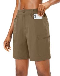 Viodia Damen Wandern Cargo Shorts Quick Dry Stretch Leichte Camping Shorts für Frauen mit Reißverschlusstaschen, dunkles kaki, Groß von Viodia
