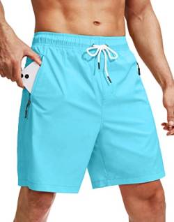 Viodia Herren-Badehose mit Kompressionsfutter, schnell trocknende Boardshorts, Badeanzug, Bademode für Herren, mit Reißverschlusstaschen, Himmelblau, L von Viodia