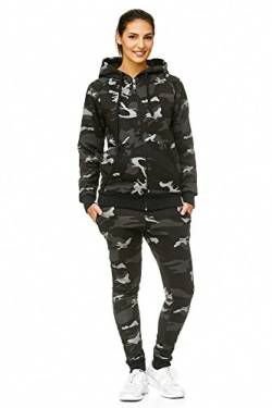 Violento Damen Jogginganzug Uni 586 | 100% Baumwolle | Trainingsjacke mit Reißverschluss | Hose mit Gummizug und Zugband | Rippstrickbündchen | Camouflage, XL von Violento