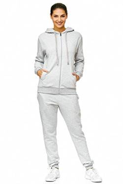 Violento Damen Jogginganzug Uni 586 | 100% Baumwolle | Trainingsjacke mit Reißverschluss | Hose mit Gummizug und Zugband | Rippstrickbündchen | Grau, 3XL von Violento