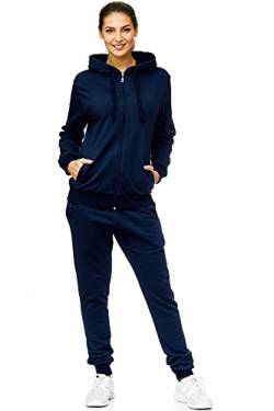 Violento Damen Jogginganzug Uni 586 | 100% Baumwolle | Trainingsjacke mit Reißverschluss | Hose mit Gummizug und Zugband | Rippstrickbündchen | Navy, S von Violento