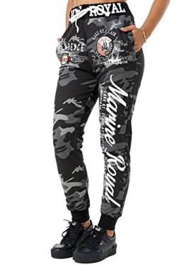 Violento Damen Jogginghose lang | Trainingshose Baumwolle | Sporthose mit Bündchen | Marine 512 Anthra/Camouflage | 3XL von Violento