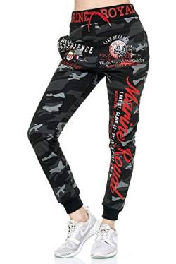 Violento Damen Jogginghose lang | Trainingshose Baumwolle | Sporthose mit Bündchen | Marine 512 Anthra/Rot/Camouflage | S von Violento