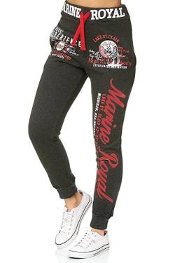 Violento Damen Jogginghose lang | Trainingshose Baumwolle | Sporthose mit Bündchen | Marine 512 Anthra/Rot | 3XL von Violento